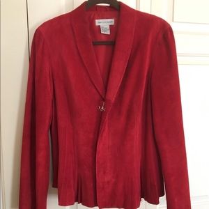 Womens Red Suede 100% Leather Jacket/Blouse Size 14